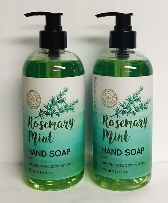 2 Bottles Rosemary Mint Moisturizing Hand Soap with Coconut Oil 16 fl oz Each