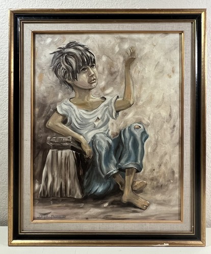 VTG Painting Street Urchin Waif Beggar Boy by Keith Farris 1966