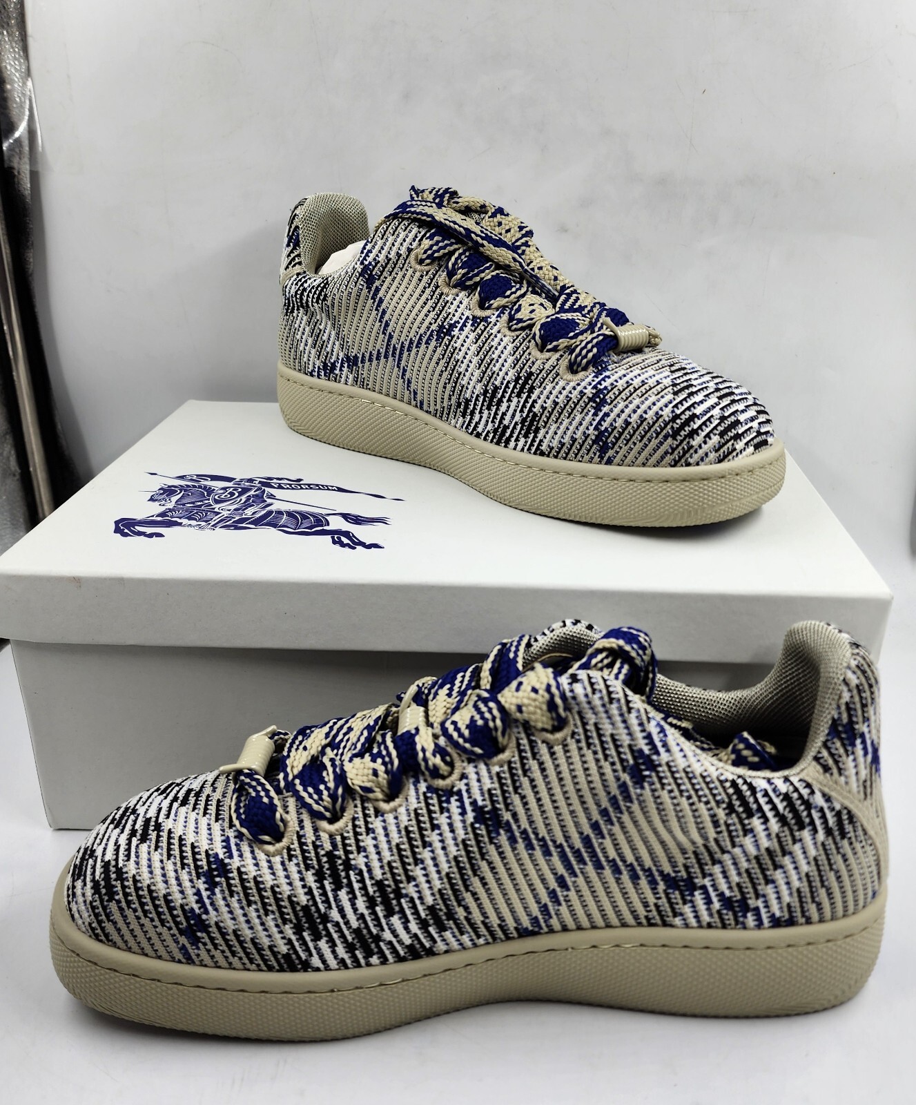 Burberry Check Knit Box Sneakers Men's 44 Lichen Ip Check Lace Up Closure - Picture 2 of 18