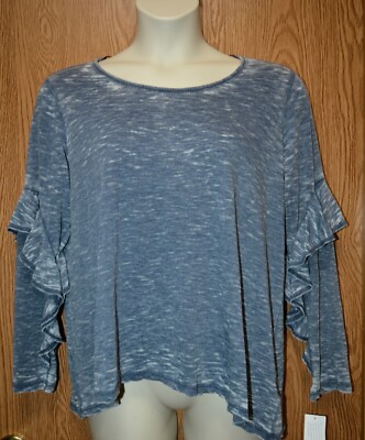 Womens Blue Semi Sheer Burnout Style&co Long Sleeve Shirt Size 0X NWT NEW