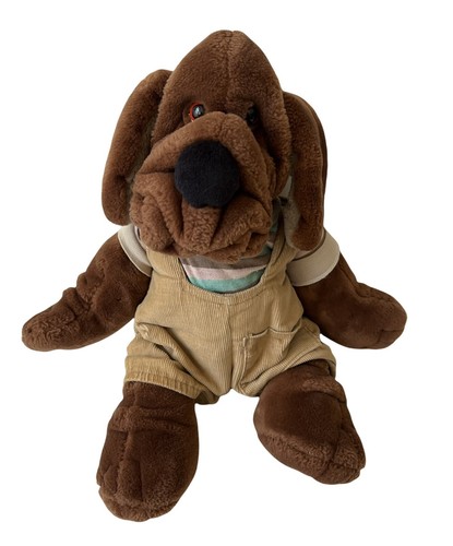 Vintage Wrinkles Dog 16” Plush Hand Puppet W/ Overalls Ganz