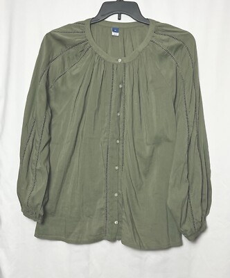 Old Navy Women s Long Sleeve Keyhole Puff Sleeve Top Color Olive Size XL