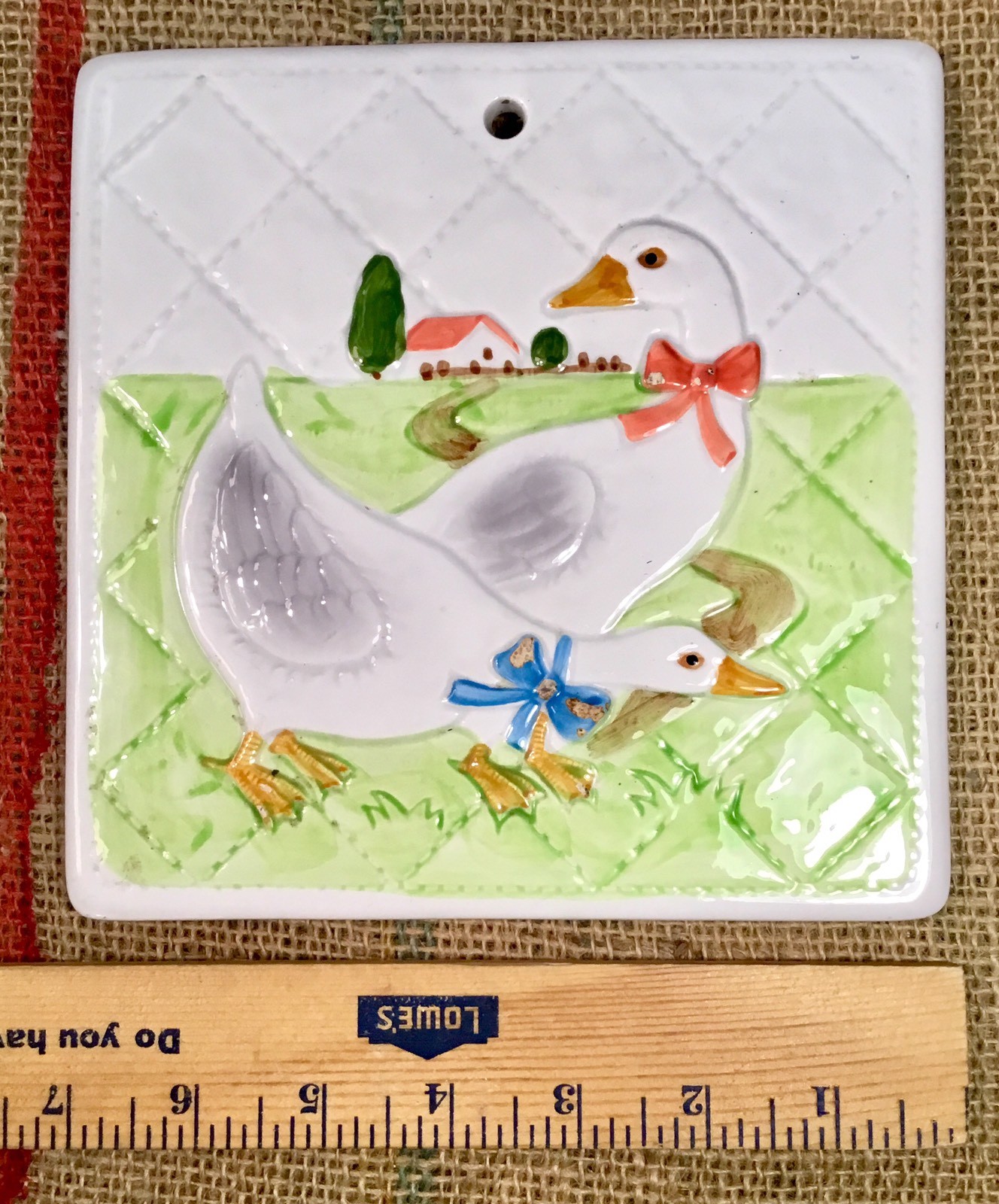 Vintage Otagiri 7” Duck Goose Ceramic Hot Plate Tile Hanging Wall Plaque 1983