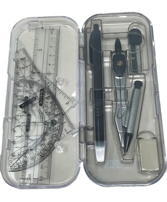 9 Piece Geometry Set Math Compass Protractor Drawing Tool Triangle Student Study