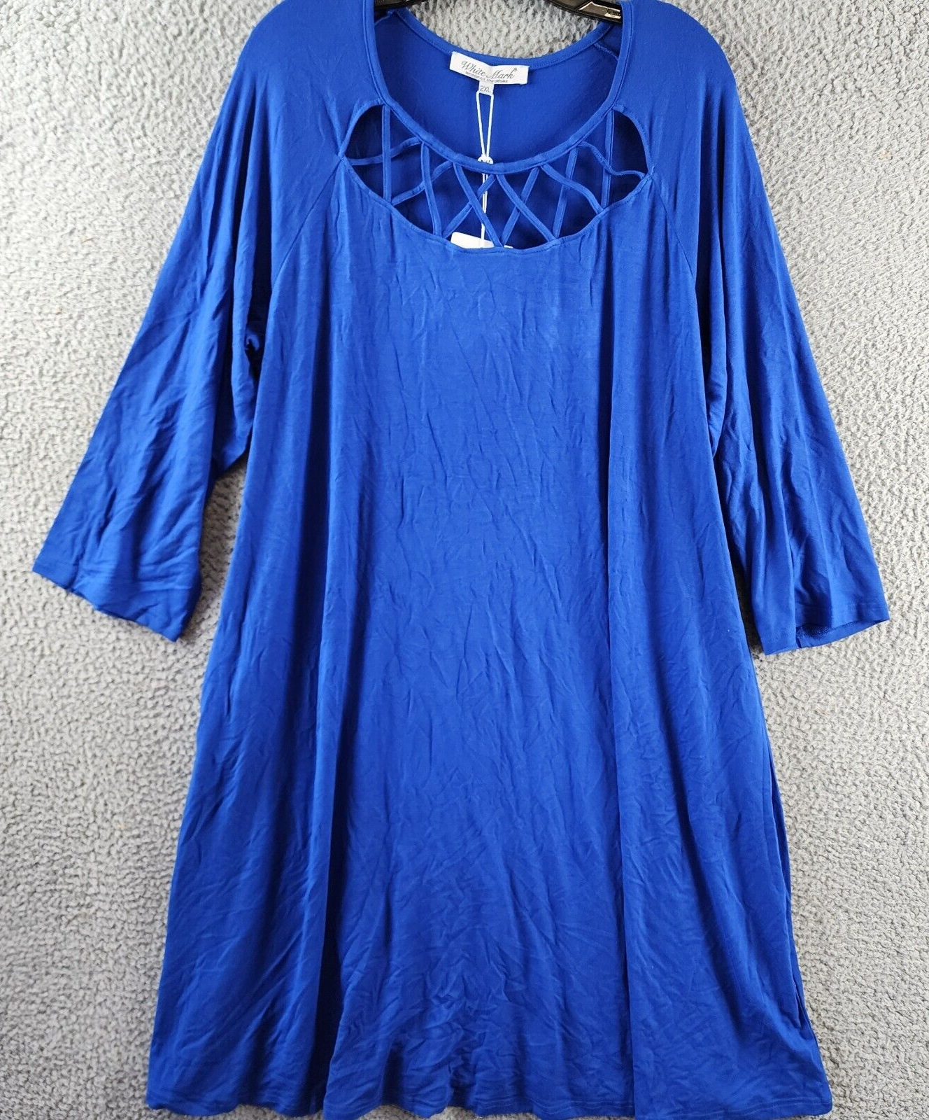 White Mark Criss-Cross Neck Quarter Sleeve Swing Dress Womens 2XL Royal Pullover - Picture 2 of 13