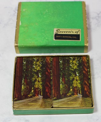 Vintage Playing Cards 2 decks In Original Box Souvenir of Santa Barbara Trees