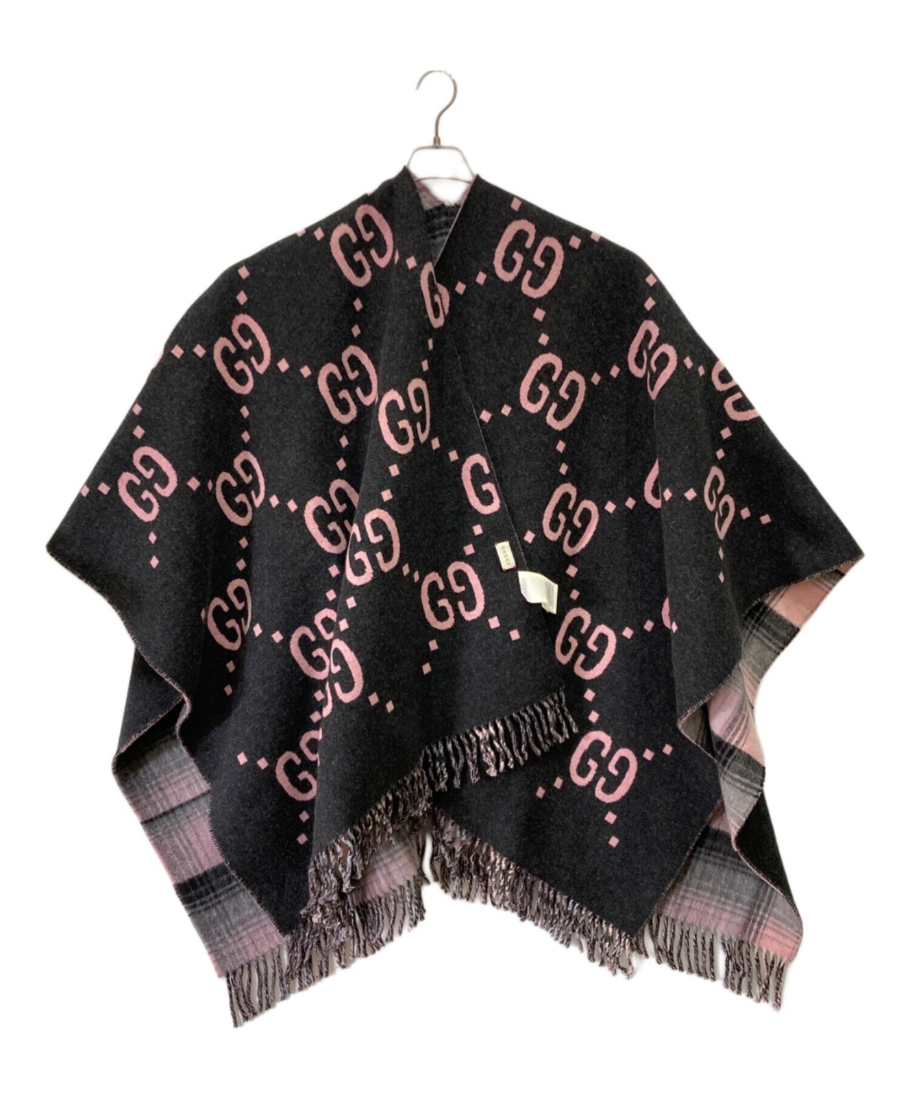 Gucci Rebarcible Poncho Coat Cape Gray x Pink Check GG