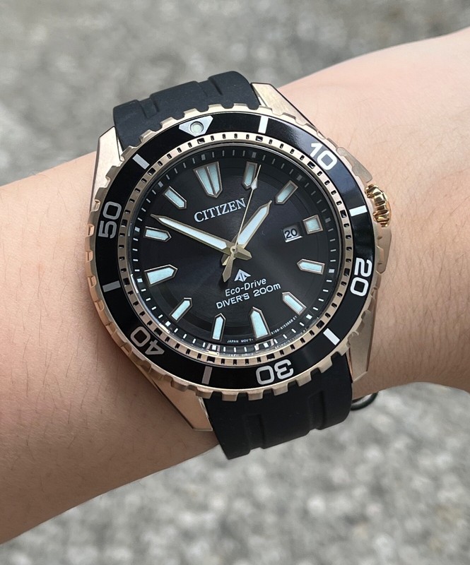 Pre-owned Citizen Promaster Diver Watch Eco-drive Bn0193-17e Rose Gold Black Rubber