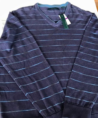New Perry Ellis Cotton Linen Blend Men Sweater Pullover XXL Blue $79.50