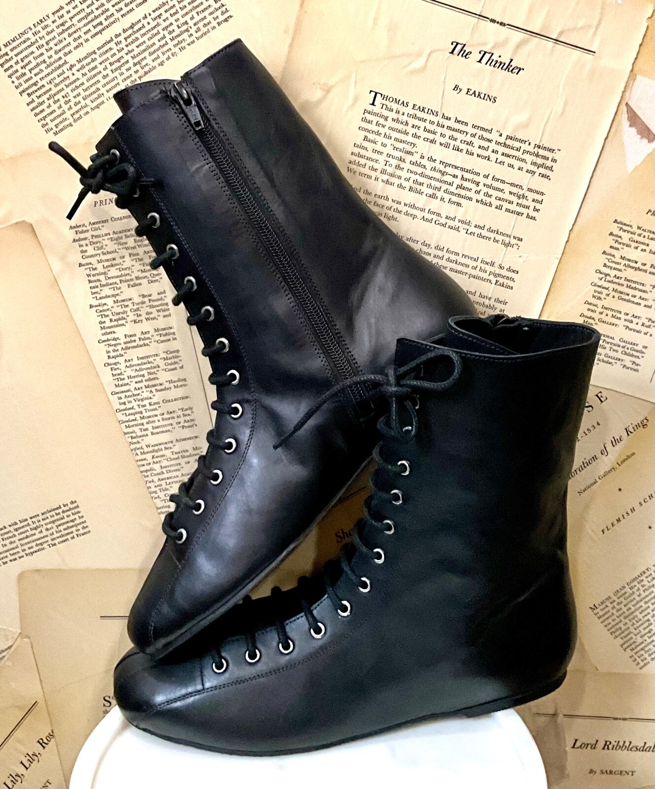 Free People Boxing Day Ботинок на плоской подошве со шнуровкой и черной кожаной застежкой-молнией Фото Образец 9 НОВЫЙ