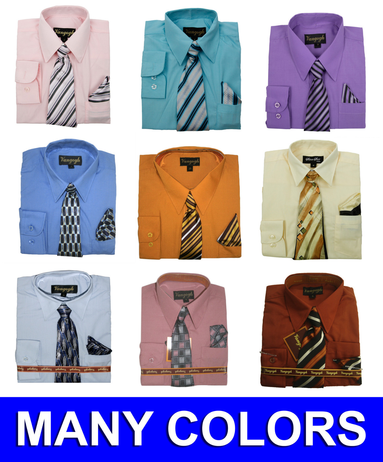 Boys Dress Shirt V2000 with Matching Tie and Hanky New
