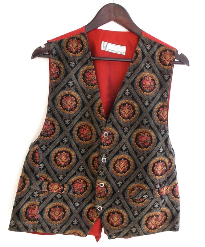 Herren Trachten Weste Vorderteil Samt Bunt Gemustert, RÃ¼Cken Rot Gr. 48 V. Naif