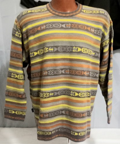 KENZO JAPAN MEN'S COOGI LOOK YELLOW, COPPER BROWN GRAY KNIT
