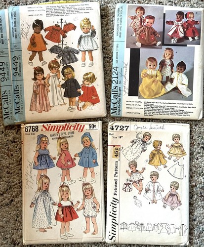Uncut Vtg Baby Doll Clothes Patterns McCalls 9449, 2124, Simplicity 6768, 4727