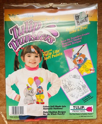 Vintage 90s Tulip Shaded Transfers Iron-On Fabric Painting Kids Cartoons Clown