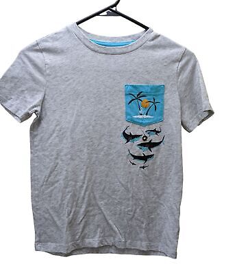 Old Navy -Kids Youth Size Medium 8 Gray Front Pocket Shark T-Shirt Short Sleeve