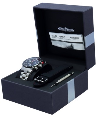 Pre-owned Zeppelin Eurofighter Typhoon Chronograph Blue Dial Quartz Mens Watch & Band Sets