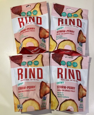 Lot of 4 Rind Chewy Straw-Perry Skin-On Dried Fruit Bosc Pear Apple Strawberry