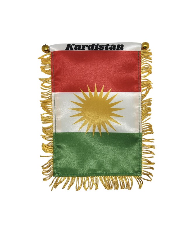 12x16cm Kurdistan Rojava Auto Flagge Fahne Mit Saugnapf Goldene Fransen