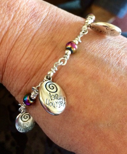 Rainbow Hemaitite Bracelet With “Be Yourself” Charm Plus Bonus Earrings