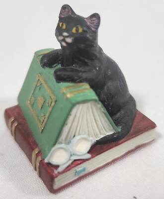 Vintage Miniature Lenox Black Kitty Cat Reading A Book Thimble 