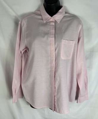 Classic Elements Womens Oxford Shirt Size 14 Pink Check Button Front Long Sleeve