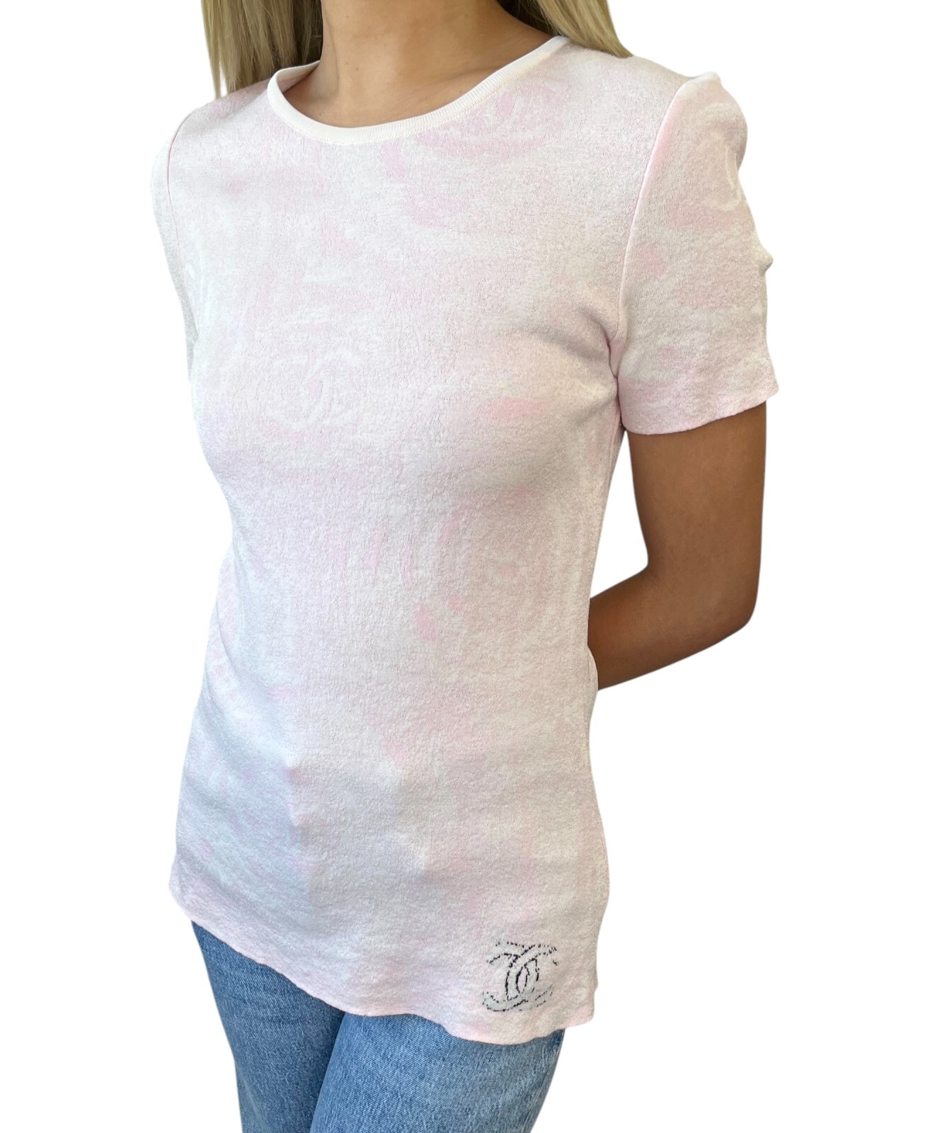 CHANEL Vintage 09C CC Logo T-shirt Knit Top #38 Pink Cotton CHANEL Vintage 09C CC Logo T-shirt Knit Top #38 Pink Cotton