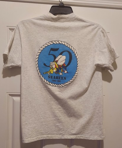 Vintage Seabees Shirt Medium Gray USA Made Single Stitch