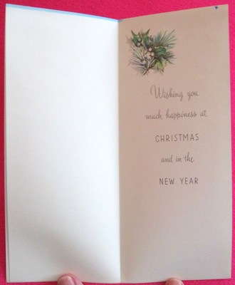 Vintage Christmas Card UNUSED MCM Glitter Foil Stars Beautiful Blue Candle