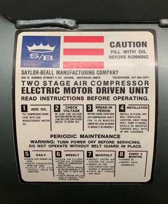 Saylor-Beall #707 Air Compressor 7 1/2 hp 208-230/460V 3ph (101191)