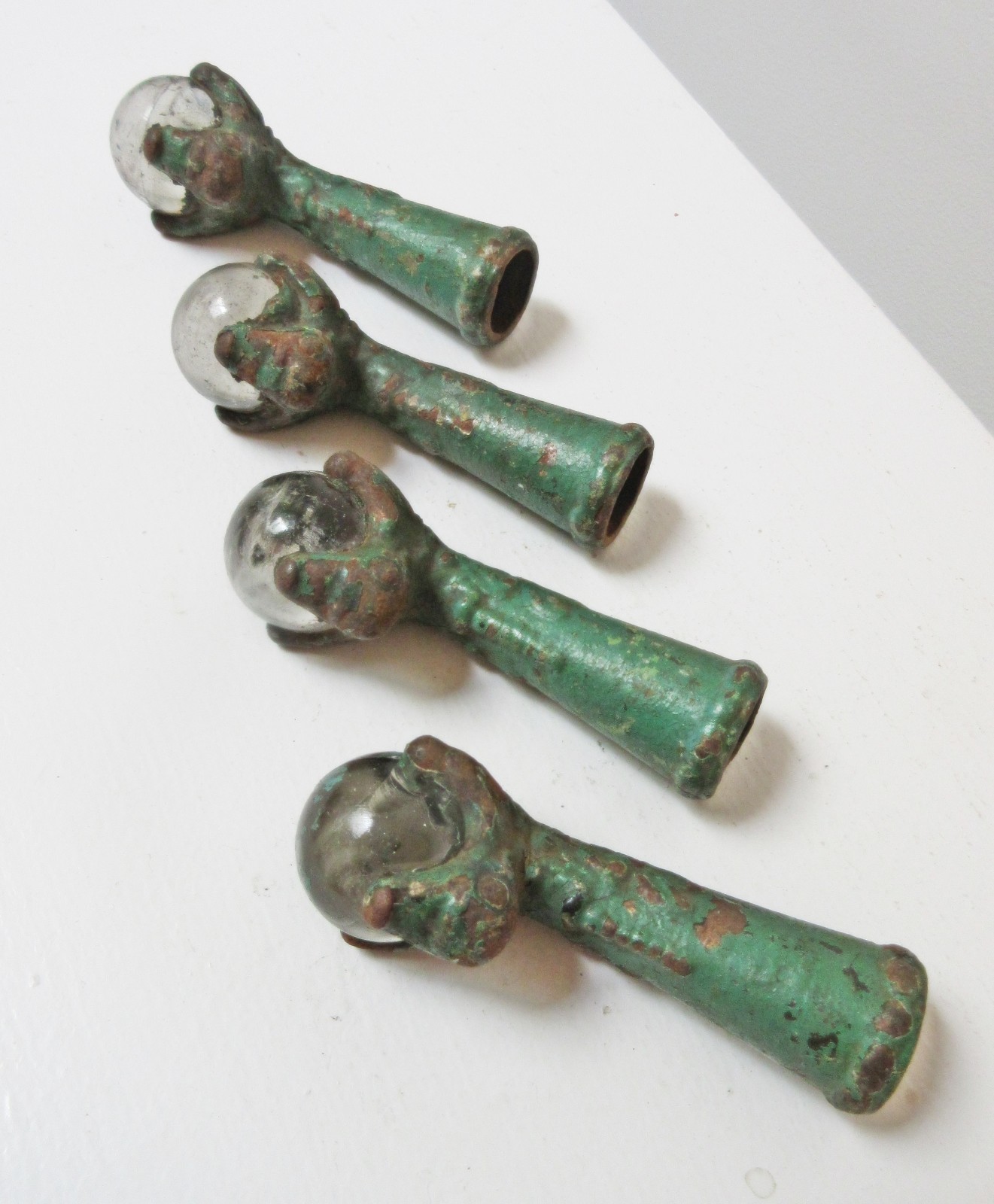 Set of 4 Rare Antique Ball & Claw Feet Cast Iron with Animals Dogs