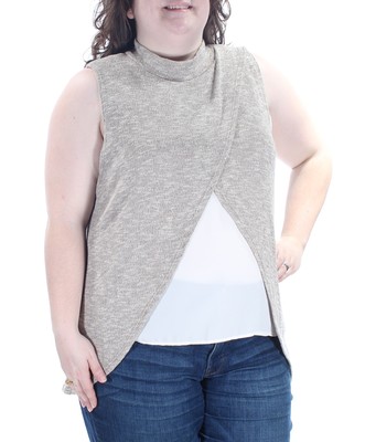 Женский бежевый многоуровневый свитер без рукавов BAR III с высоким воротником и высоким воротником. Размер: XXL.