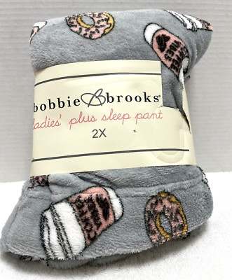 Bobbie Brooks Ladies Plus Sleep Pant  Gray Coffee Donuts New - Size 2X