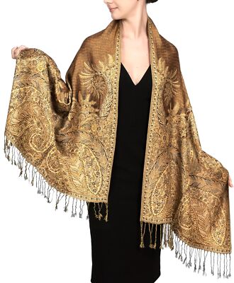 Luxurious Big Paisley Jacquard Layered Woven Pashmina Shawl Wrap Scarf Stole ...