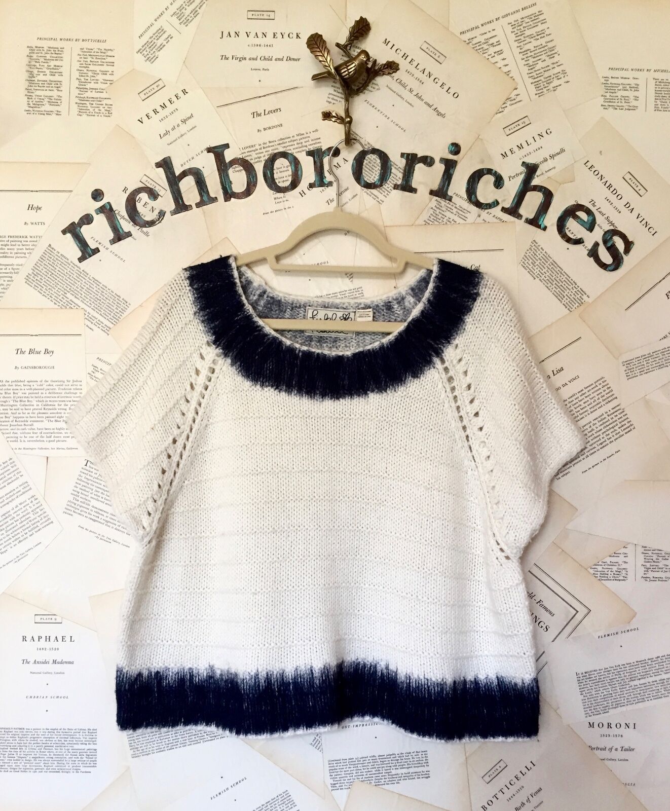 

Укороченный свитер Anthropologie Feltwork Жилет цвета слоновой кости с отделкой темно-синего цвета Пуловер  NWT, Ivory * navy