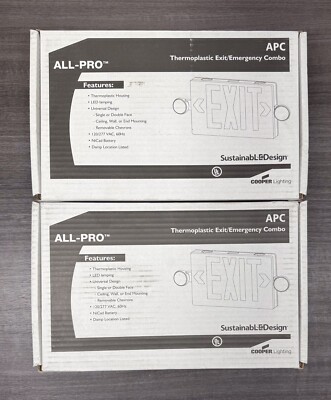 Cooper Lighting APC All-Pro Thermoplastic Green Exit Sign *LOT OF 2* #TL-580