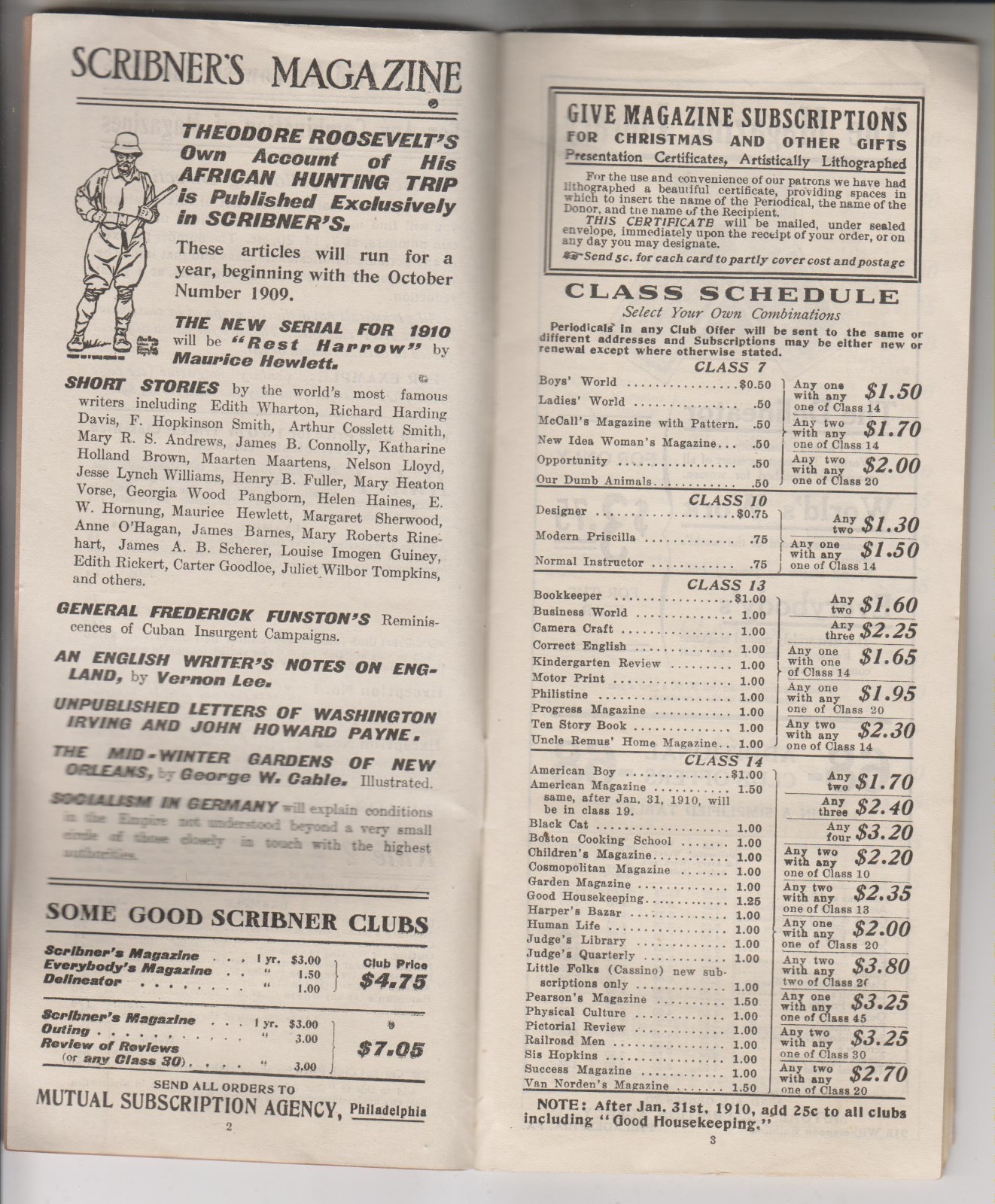 1909 BOOKLET - THE MUTUAL SUBSCRIPTION AGENCY'S WHOLESALE PRICE LIST