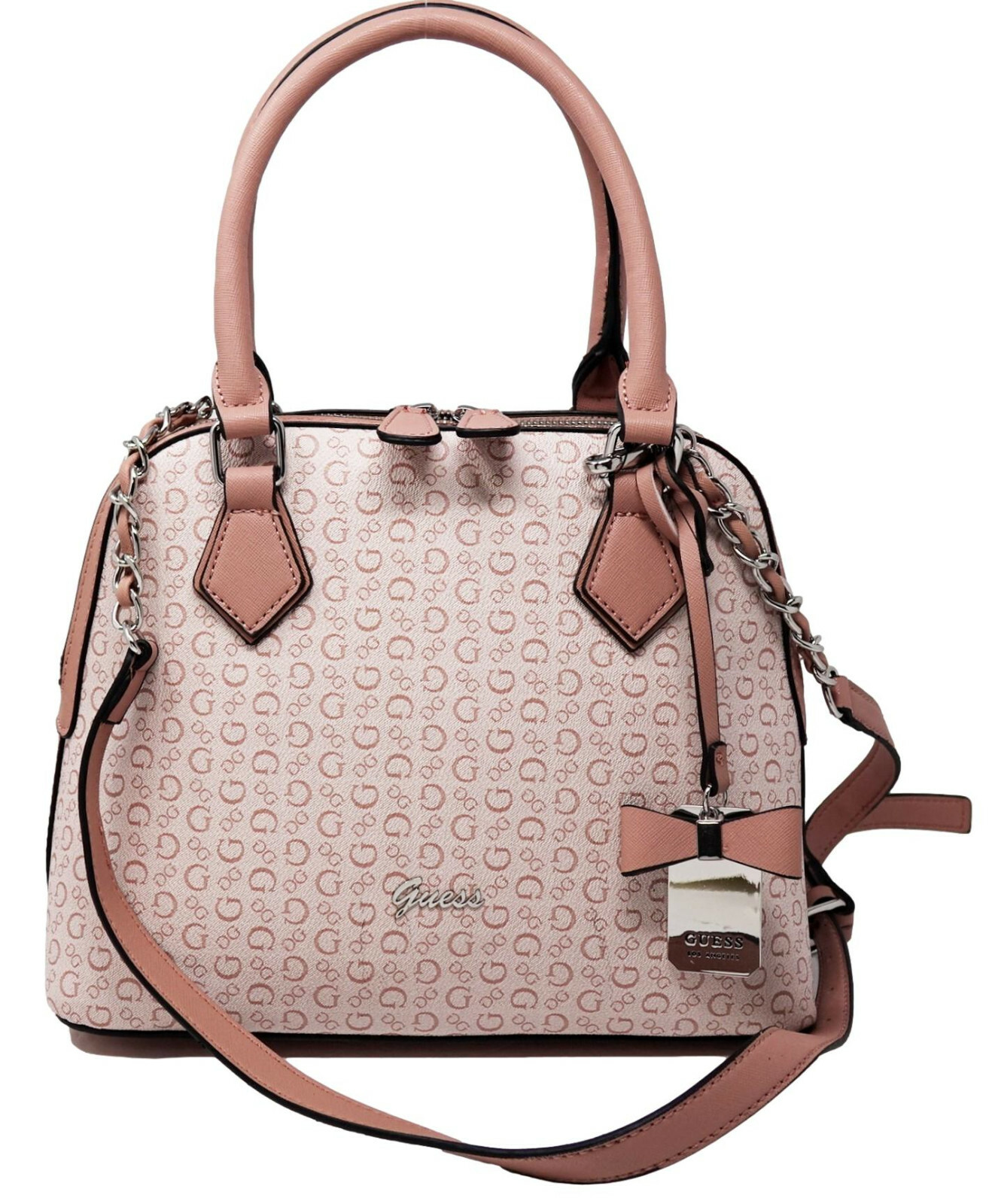 

НОВАЯ сумка-портмоне GUESS розового цвета с логотипом и подвеской в форме банта