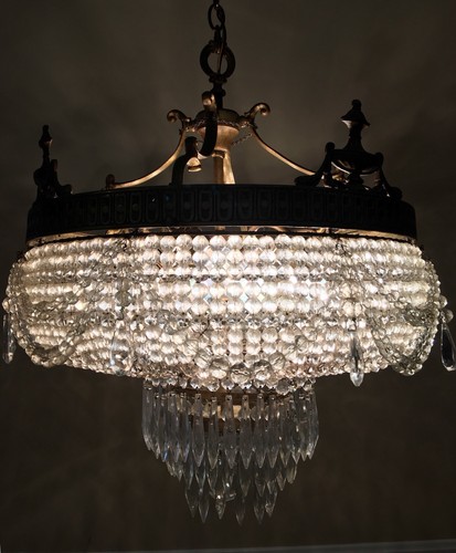 Antique French Empire Crystal Beaded Wedding Cake Chandelier 1910’s