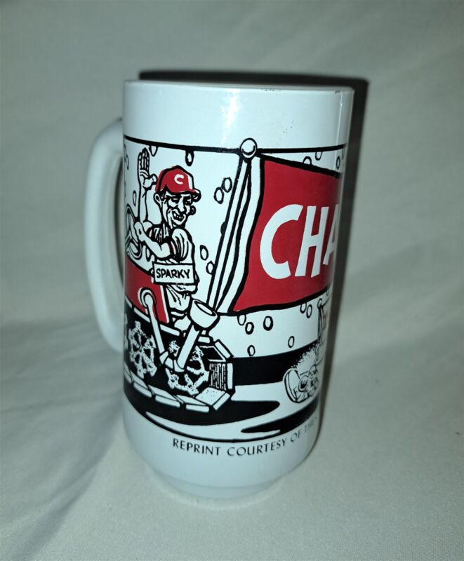 Cincinnati Reds 1970 Champions Mug Glass Jerry Dowling Cartoon Sparky [RARE]