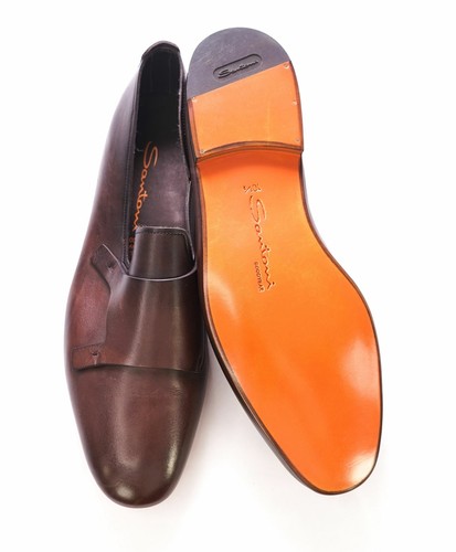 Pre-owned Santoni $1,050  - Brown Hand-antiqued "mock" Leather Monk Strap Loafers - 11.5