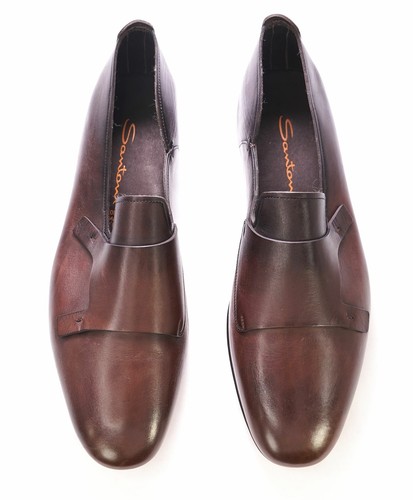 Pre-owned Santoni $1,050  - Brown Hand-antiqued "mock" Leather Monk Strap Loafers - 11.5