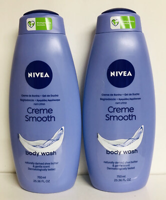 2 Bottles Nivea~ Creme Smooth Body Wash with Shea Butter 25.36 fl oz Each