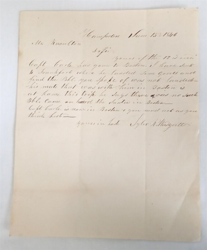 Antique 1846 Handwritten Letter Jabez Knowlton Newburgh ME Hampden Postmark