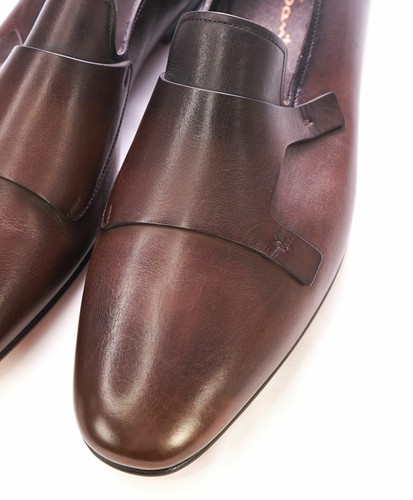 Pre-owned Santoni $1,050  - Brown Hand-antiqued "mock" Leather Monk Strap Loafers - 11.5