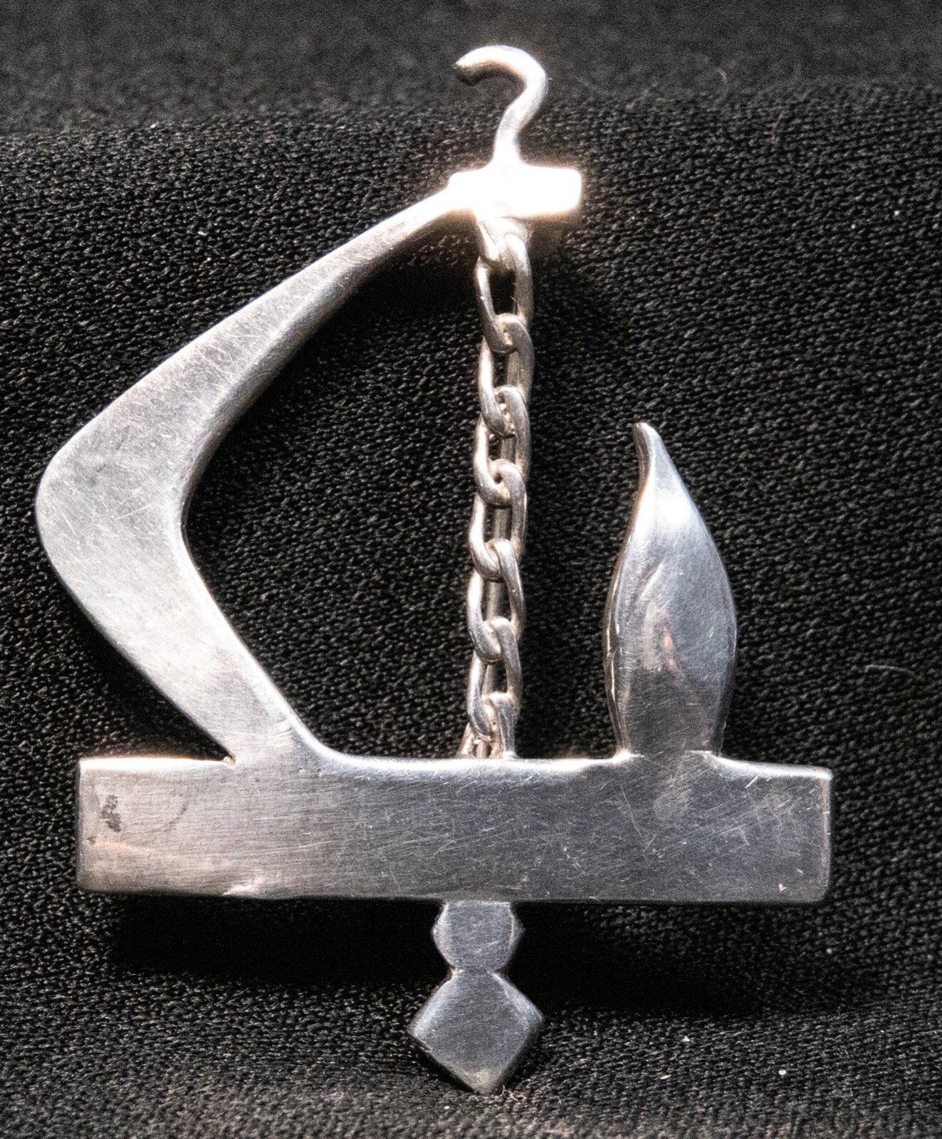 【Waviness】 Cinematic Stamp Brooch Silver VINTAGE 1940'S STERLING SILVER BROOCH FLOWER WIRE LEAF GLASS