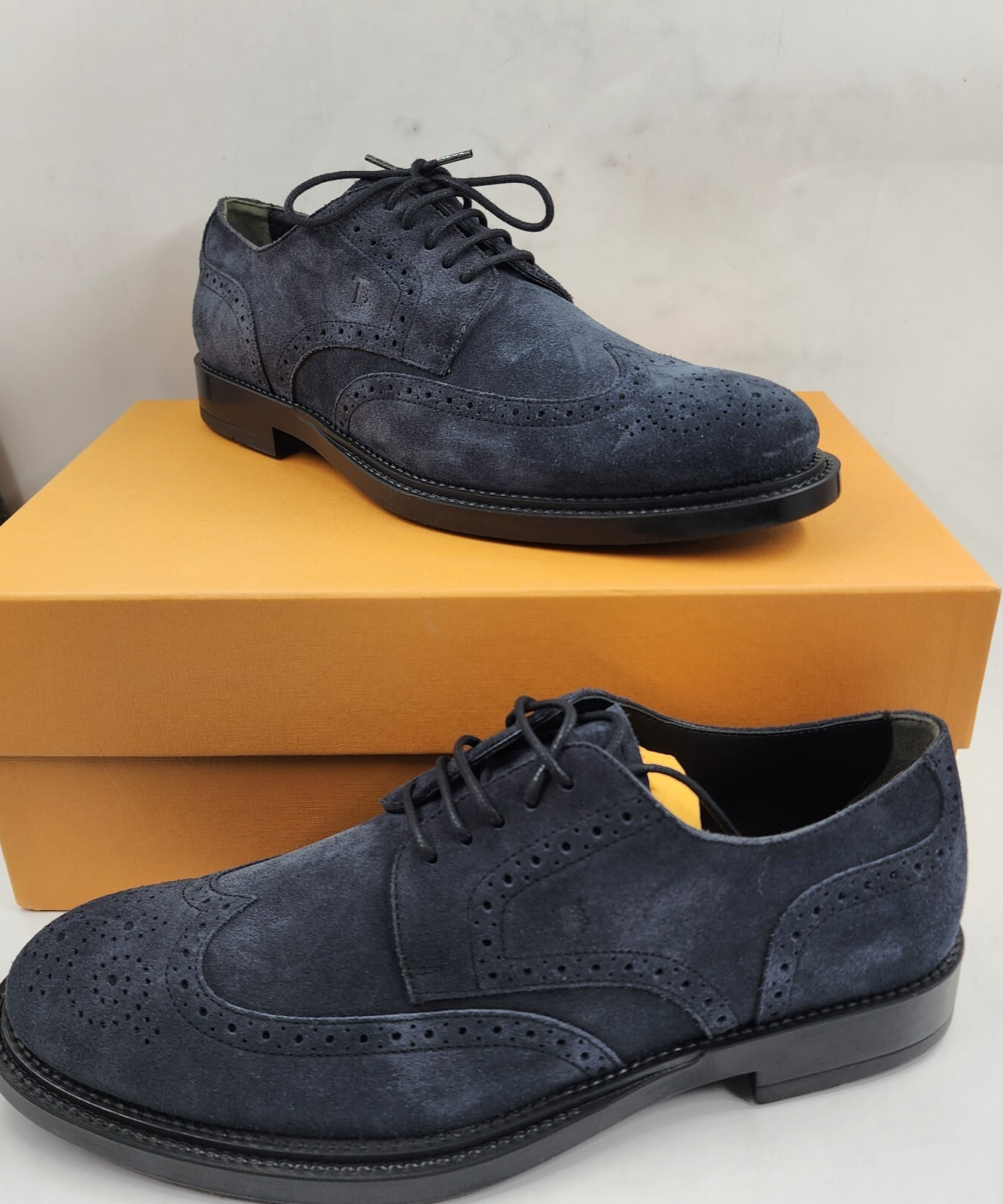 Tod's Bucature Forma Wingtip Derby Dress Shoes Men's 8.5 Navy Lace Up Closure - Picture 2 of 18
