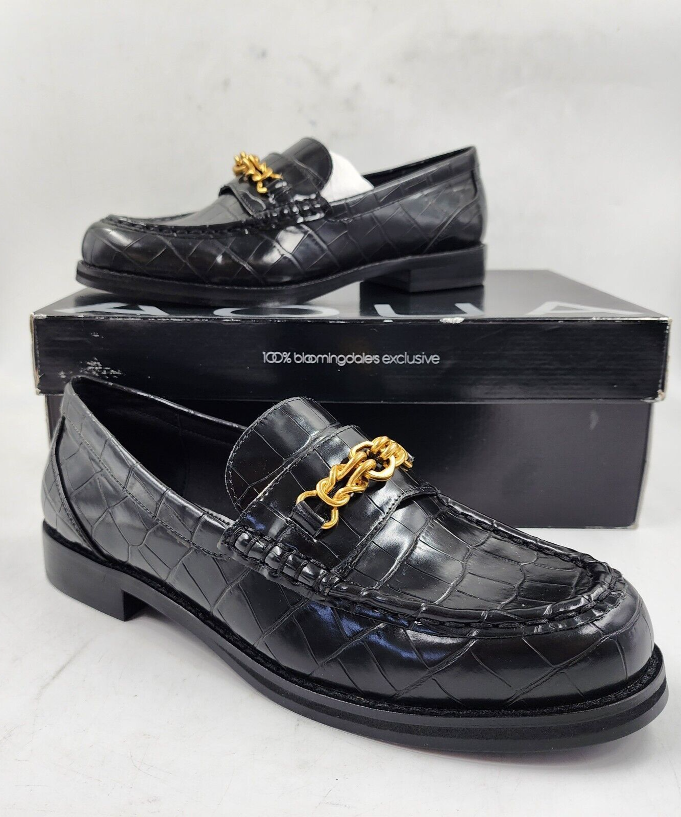 AQUA Perle Croc Embossed Loafers Women's 8M Black Round Moc-Stitch Toe Slip On - Picture 2 of 18