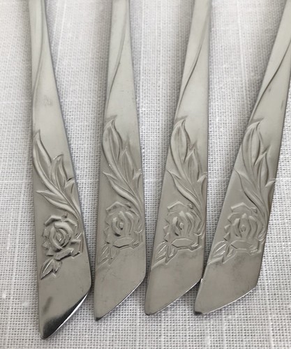 4 NS CO National Stainless Salad Forks Single Rose Pattern NST12 Glossy Japan