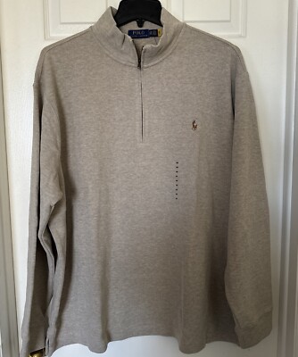 Ralph Lauren Big & Tall Men s 2X-Big Mesh-Knit Quarter-Zip Sweater Beige